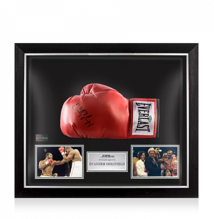 Evander Holyfield Signed Red Everlast Boxing Glove In Bubble Frame: Option 1
