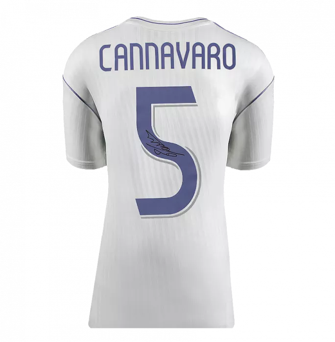 Fabio Cannavaro Back Signed Real Madrid Modern Home Shirt In Deluxe Packaging