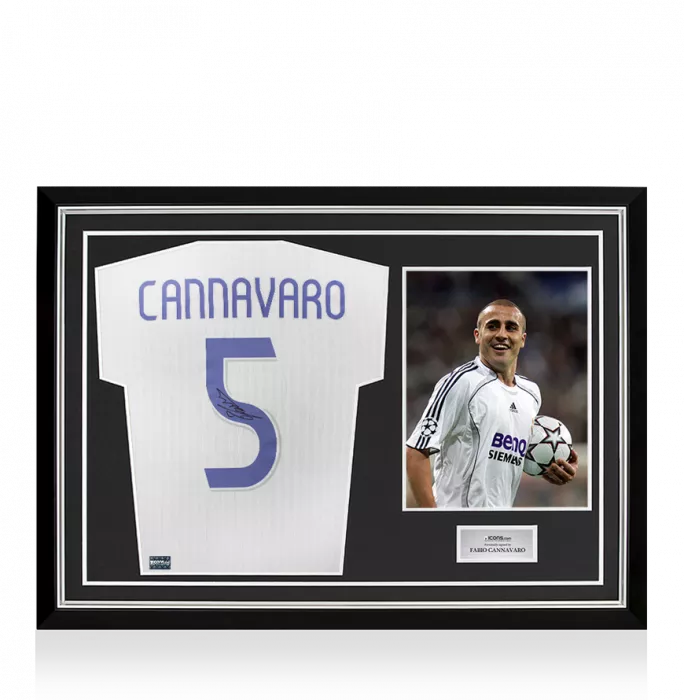 Fabio Cannavaro Back Signed Real Madrid Modern Home Shirt In Hero Frame: Option 1