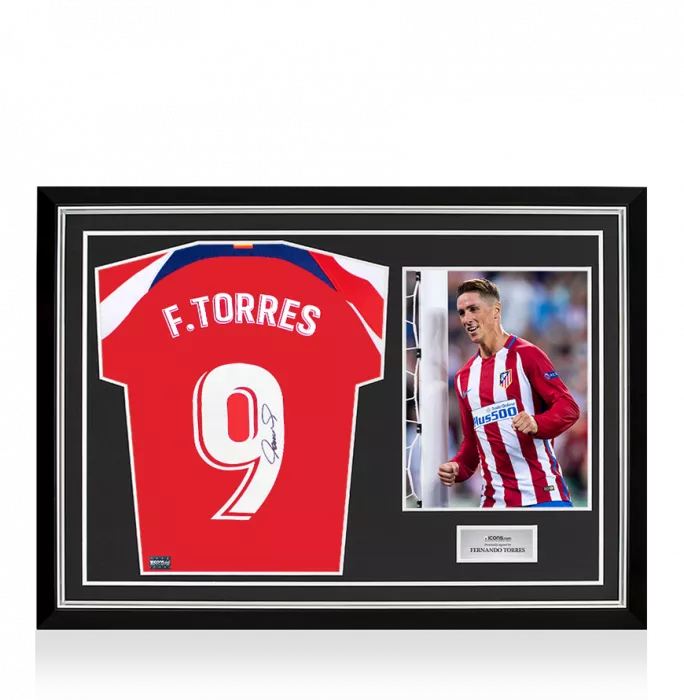 Fernando Torres Back Signed Modern Atletico Madrid Home Shirt In Hero Frame: Option 1