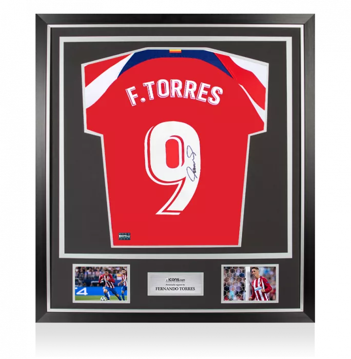 Fernando Torres Back Signed Modern Atletico Madrid Home Shirt In Classic Frame