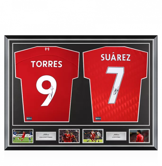 Fernando Torres & Luis Suarez Signed Liverpool Shirts In Classic Dual Frame