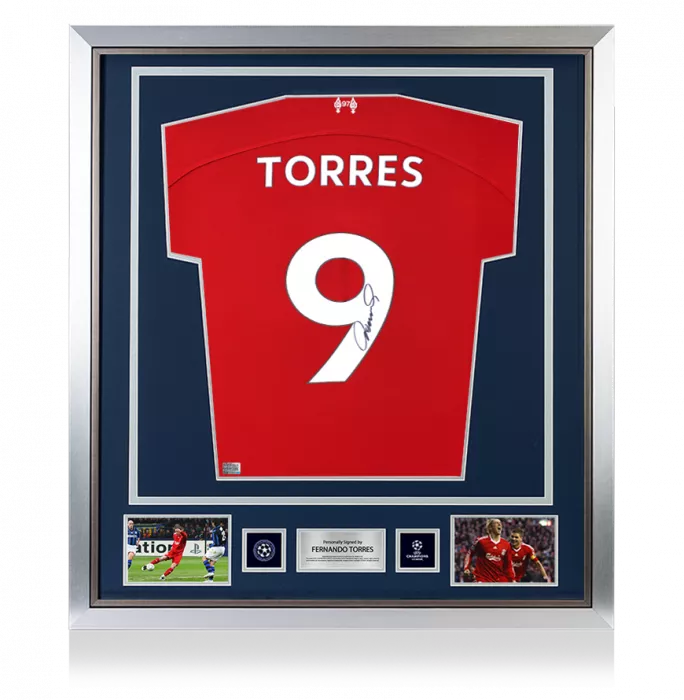 Fernando Torres Official UEFA Champions League Back Signed and Framed Liverpool 2023-24 Home Shirt