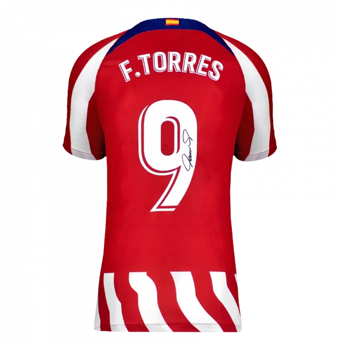 Fernando Torres Official UEFA Champions League Back Signed And Framed Modern Atletico Madrid Home Shirt