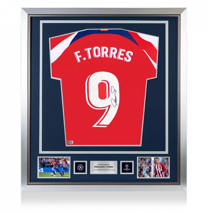 Fernando Torres Official UEFA Champions League Back Signed and Framed Modern Atletico Madrid Home Shirt