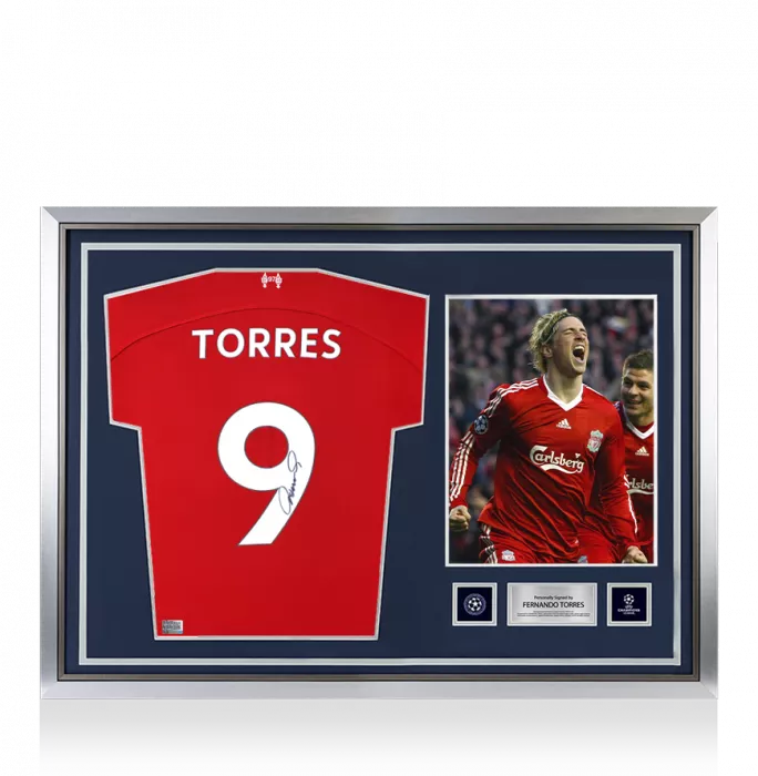 Fernando Torres Official UEFA Champions League Back Signed And Hero Framed Liverpool 2023-24 Home Shirt