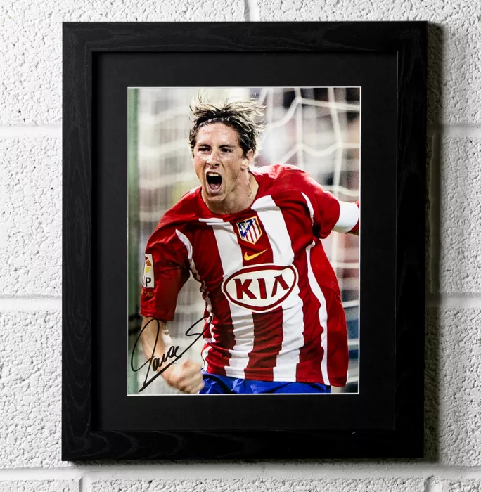 Fernando Torres Signed Atletico Madrid Photo In Black Wooden Frame: El Niño