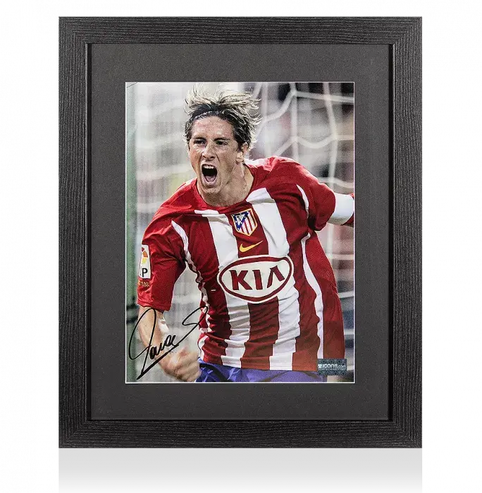 Fernando Torres Signed Atletico Madrid Photo In Black Wooden Frame: El Niño