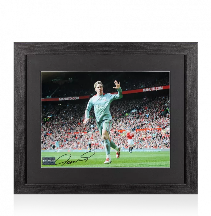 Fernando Torres Signed Liverpool FC Photo In Black Wooden Frame: Goal vs Manchester United