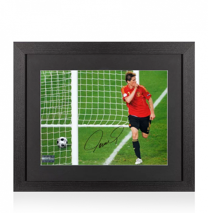 Fernando Torres Signed Spain Photo In Black Wooden Frame: UEFA EURO 2008 Final Goal