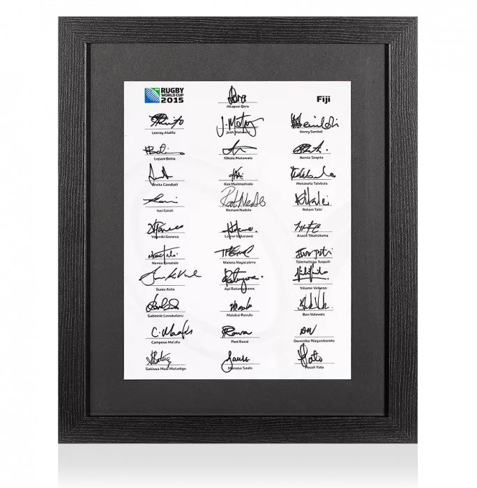 Fiji Rugby World Cup 2015 Squad Signed Card In Black Wooden Frame: Signed By 31