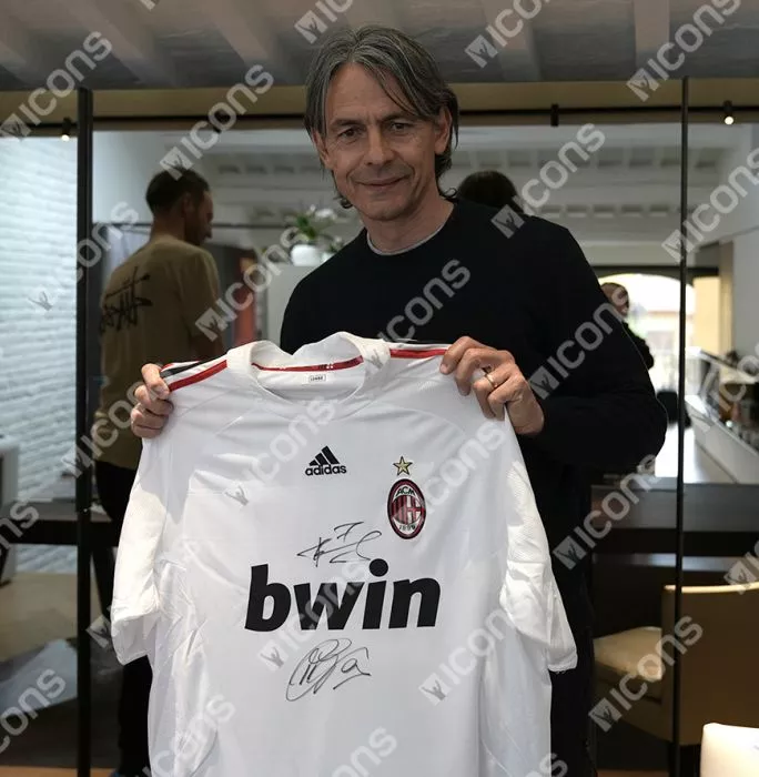 Filippo Inzaghi & Andriy Shevchenko Official AC Milan Dual Signed And Framed 2005-06 Away Shirt