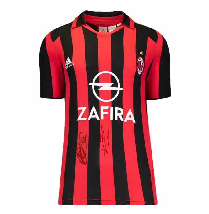 Filippo Inzaghi & Andriy Shevchenko Official AC Milan Dual Signed And Framed 2005-06 Home Shirt