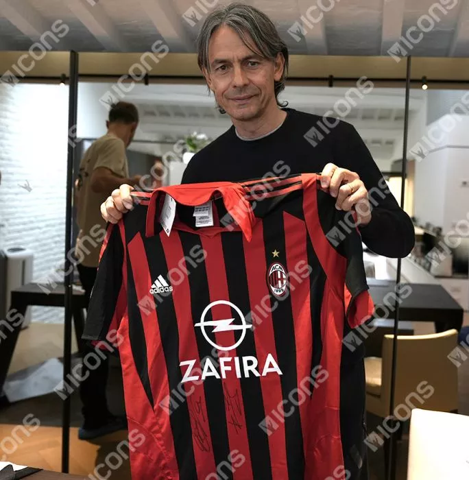 Filippo Inzaghi & Andriy Shevchenko Official AC Milan Dual Signed And Framed 2005-06 Home Shirt