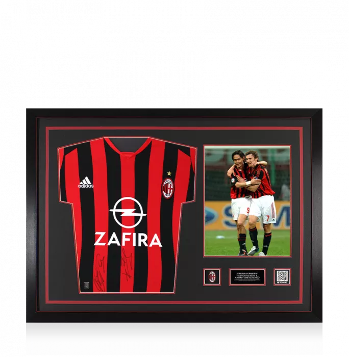 Filippo Inzaghi & Andriy Shevchenko Official AC Milan Dual Signed and Framed 2005-06 Home Shirt