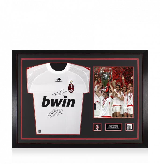 Filippo Inzaghi & Andriy Shevchenko Official AC Milan Dual Signed and Framed 2005-06 Away Shirt