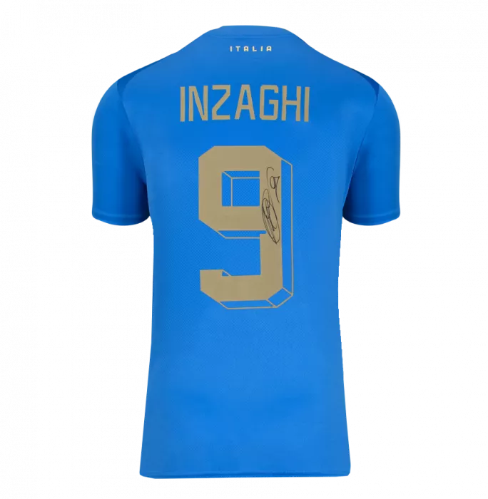 Filippo Inzaghi Back Signed Italy 2022-23 Home Shirt With Fan Style Number In Hero Frame: Option 1