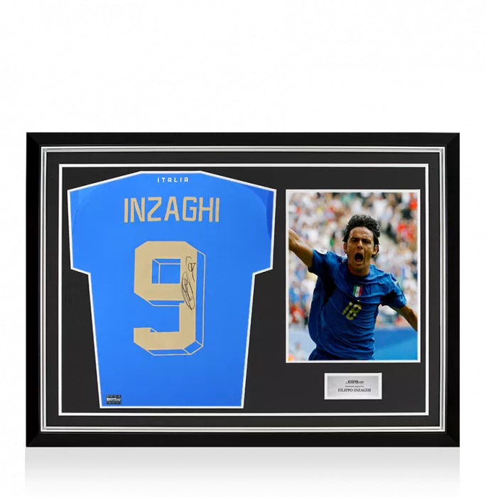 Filippo Inzaghi Back Signed Italy 2022-23 Home Shirt with Fan Style Number In Hero Frame: Option 1