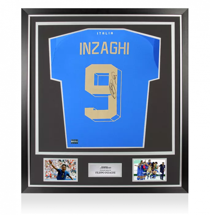 Filippo Inzaghi Back Signed Italy 2022-23 Home Shirt with Fan Style Number In Classic Frame