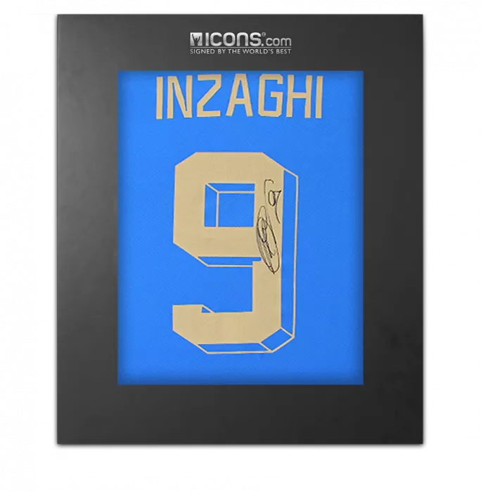 Filippo Inzaghi Back Signed Italy 2022-23 Home Shirt with Fan Style Number In Deluxe Packaging