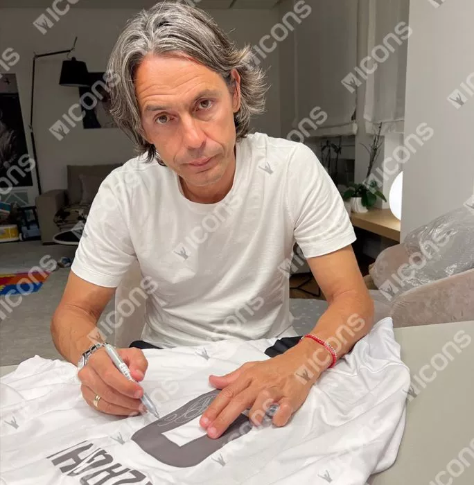 Filippo Inzaghi Back Signed Juventus 2018-19 Home Shirt With Fan Style Numbers In Hero Frame: Option 1