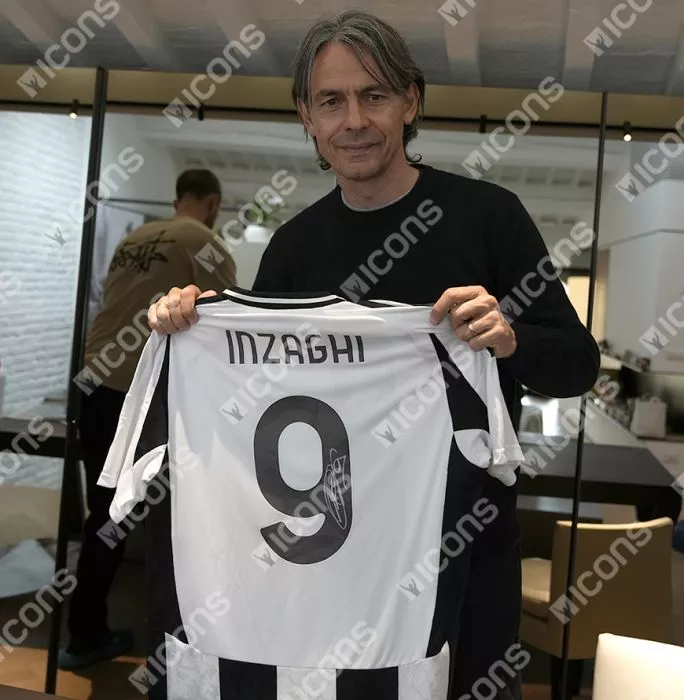 Filippo Inzaghi Back Signed Juventus 2024-25 Home Shirt With Fan Style Number In Hero Frame: Option 1