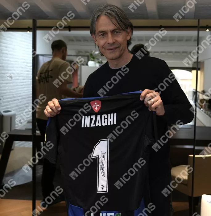 Filippo Inzaghi Back Signed Pisa SC 2024-25 Home Shirt In Hero Frame: Option 1