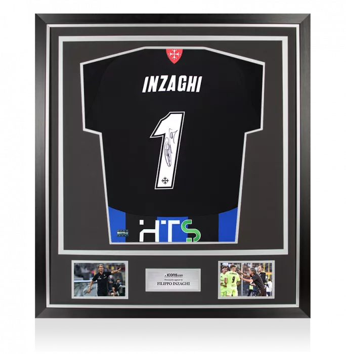 Filippo Inzaghi Back Signed Pisa SC 2024-25 Home Shirt In Classic Frame