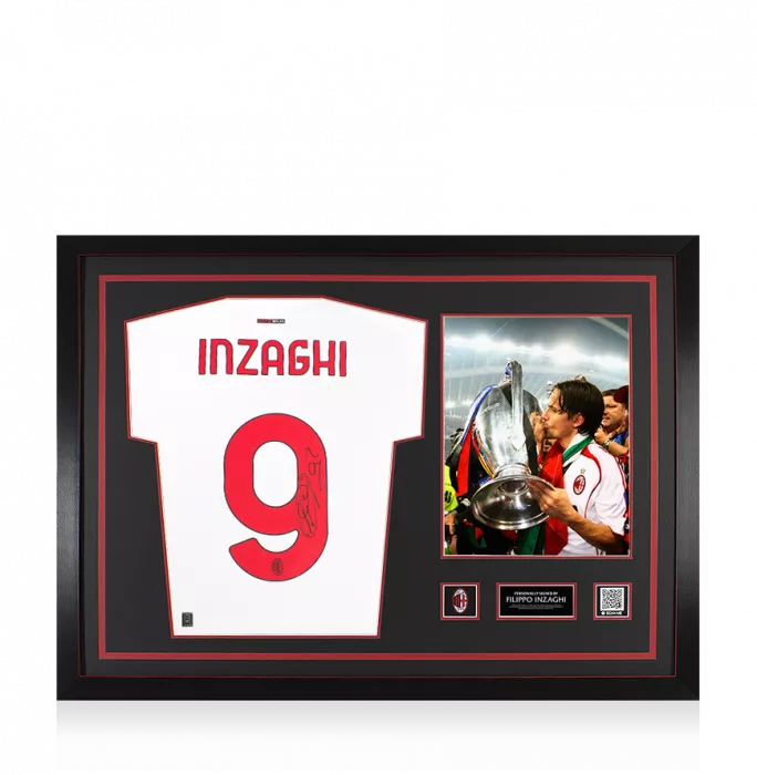 Filippo Inzaghi Official AC Milan Back Signed and Framed Modern Away Shirt