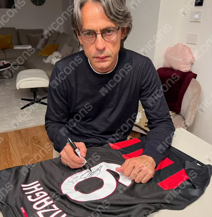 Filippo Inzaghi Official AC Milan Back Signed And Framed Modern AC Milan Home Shirt