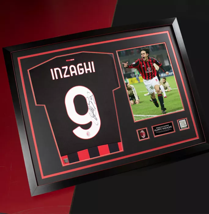 Filippo Inzaghi Official AC Milan Back Signed And Framed Modern AC Milan Home Shirt