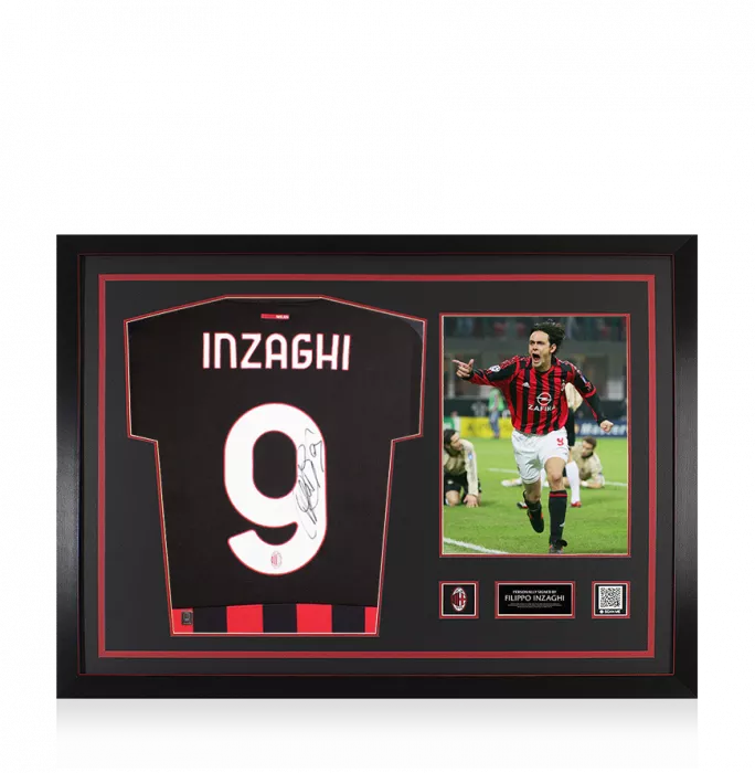 Filippo Inzaghi Official AC Milan Back Signed And Framed Modern AC Milan Home Shirt