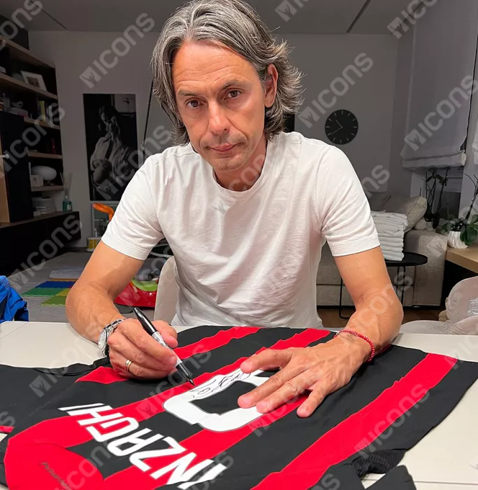 Filippo Inzaghi Official AC Milan Back Signed And Framed 2008-09 Home Shirt With Fan Style Numbers