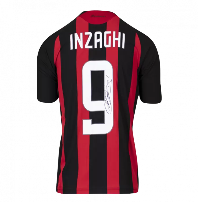 Filippo Inzaghi Official AC Milan Back Signed And Framed 2008-09 Home Shirt With Fan Style Numbers