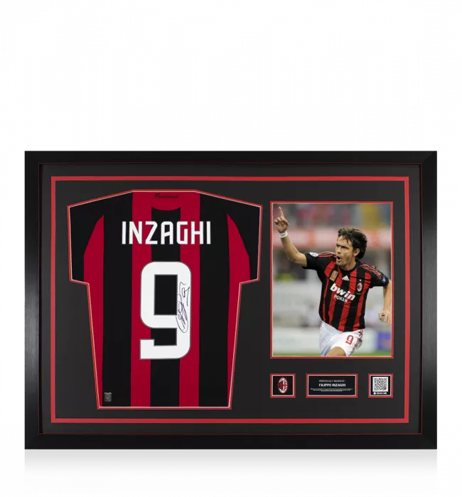 Filippo Inzaghi Official AC Milan Back Signed and Framed 2008-09 Home Shirt With Fan Style Numbers