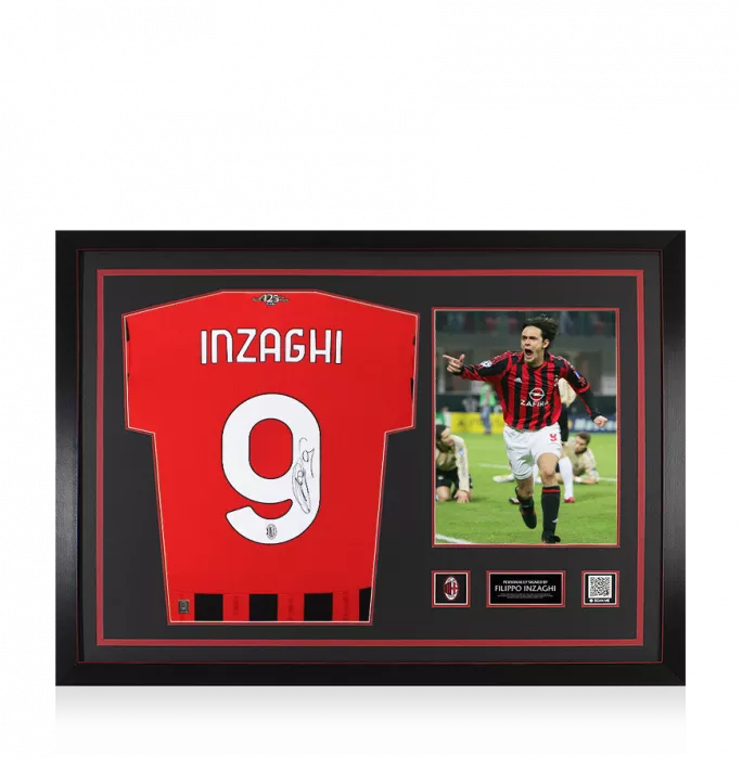 Filippo Inzaghi Official AC Milan Back Signed and Framed 2024-25 Home Shirt