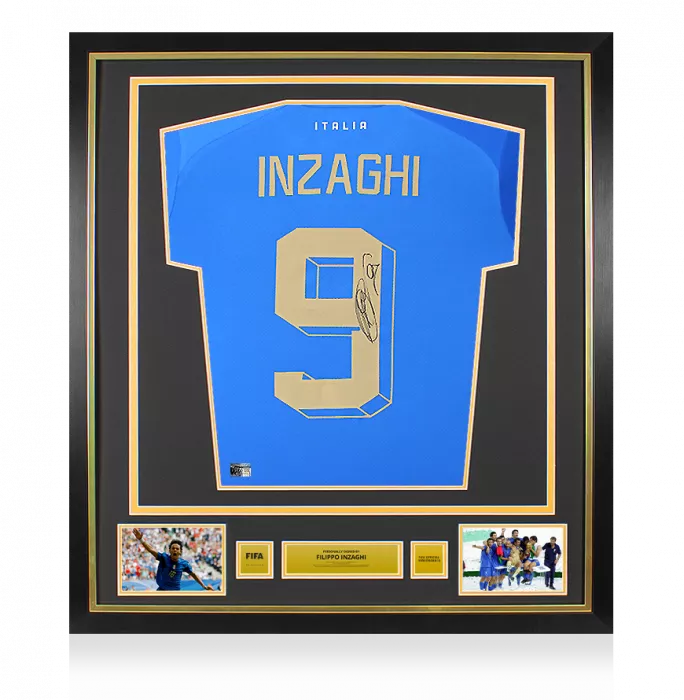 Filippo Inzaghi Official FIFA World Cup™ Back Signed and Framed Italy 2022-23 Home Shirt with Fan Style Number