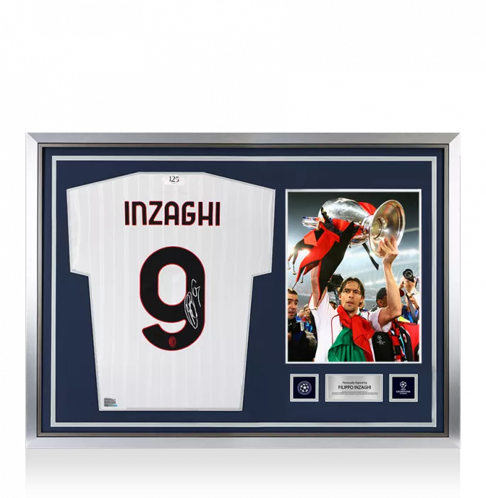 Filippo Inzaghi Official UEFA Champions League Back Signed and Hero Framed AC Milan 2024-25 Away Shirt