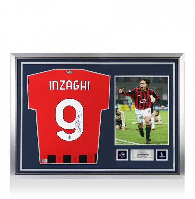 Filippo Inzaghi Official UEFA Champions League Back Signed and Hero Framed AC Milan 2024-25 Home Shirt