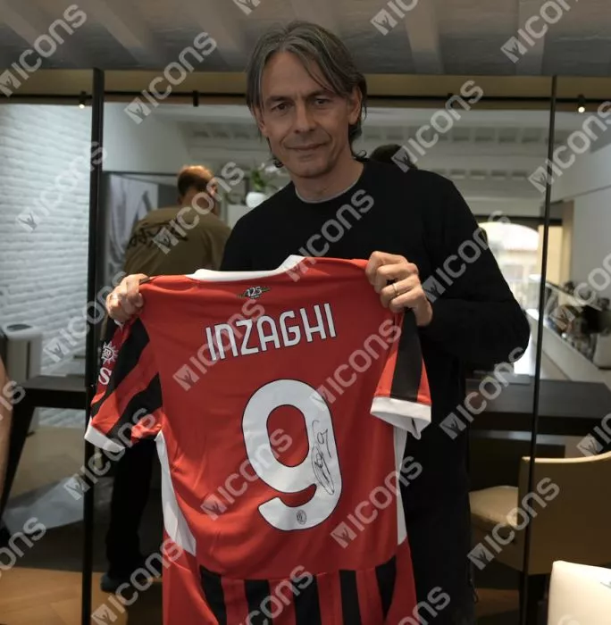 Filippo Inzaghi Official UEFA Champions League Back Signed And Framed AC Milan 2024-25 Home Shirt