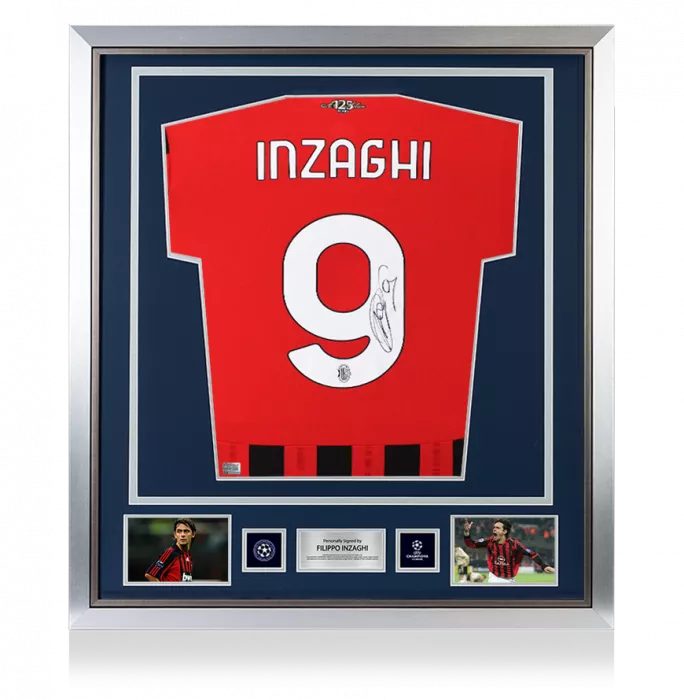 Filippo Inzaghi Official UEFA Champions League Back Signed and Framed AC Milan 2024-25 Home Shirt