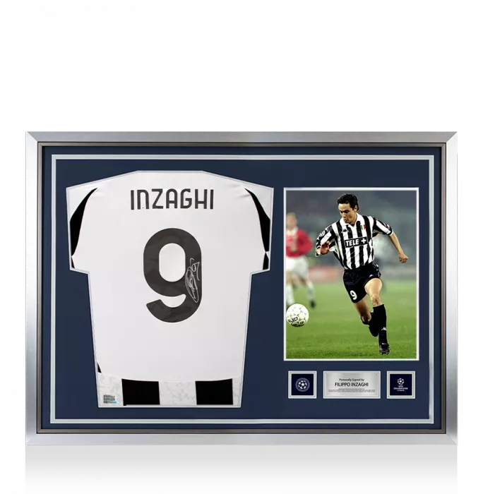 Filippo Inzaghi Official UEFA Champions League Back Signed and Hero Framed Juventus 2024-25 Home Shirt with Fan Style Number