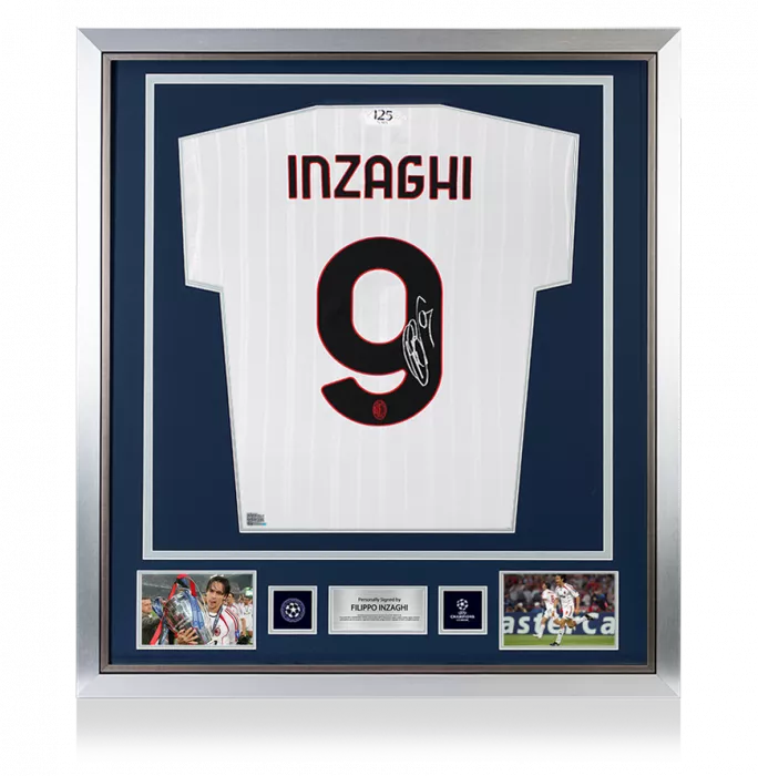 Filippo Inzaghi Official UEFA Champions League Back Signed and Framed AC Milan 2024-25 Away Shirt