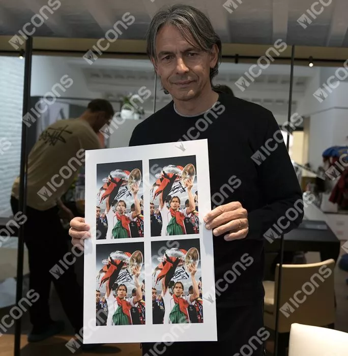 Filippo Inzaghi Official UEFA Champions League Signed 3D Mini Replica Trophy On Stand: 2007 Winner