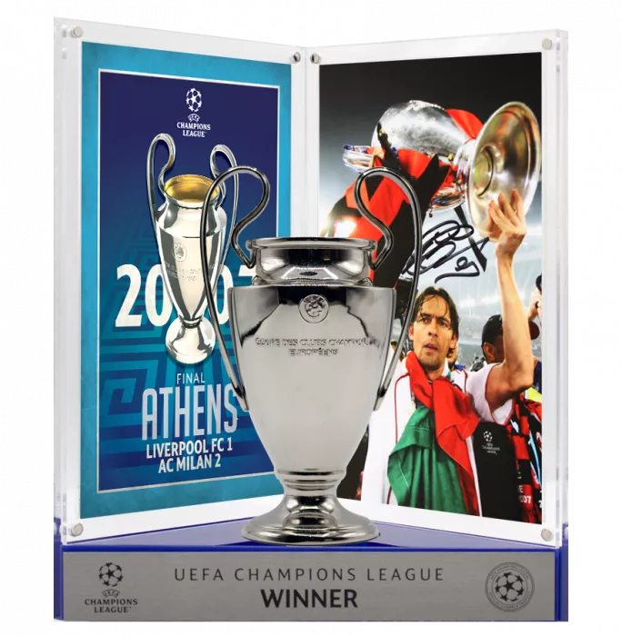 Filippo Inzaghi Official UEFA Champions League Signed 3D Mini Replica Trophy on Stand: 2007 Winner
