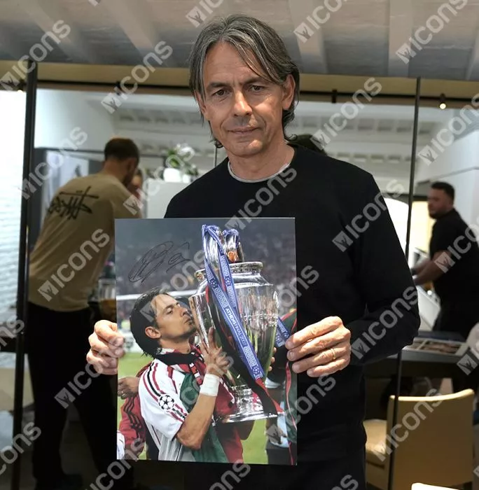 Filippo Inzaghi Signed AC Milan Photo In Black Wooden Frame: 2007 UCL Winner