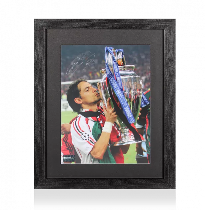 Filippo Inzaghi Signed AC Milan Photo In Black Wooden Frame: 2007 UCL Winner