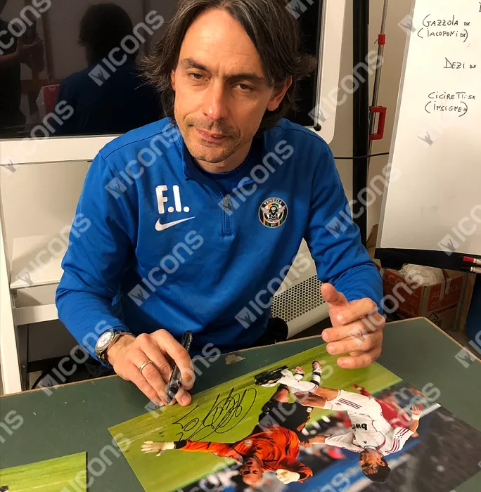 Filippo Inzaghi Signed AC Milan Photo In Black Wooden Frame: 2007 UEFA Champions League Final Goal