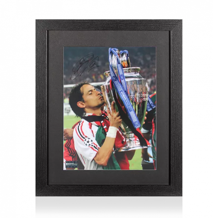 Filippo Inzaghi Signed AC Milan Photo In Black Wooden Frame: 2007 UCL Winner