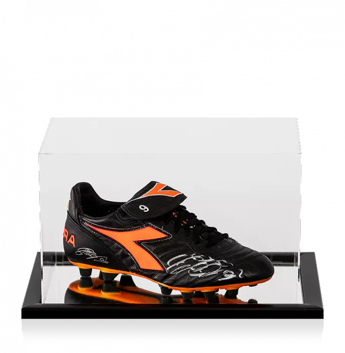 Filippo Inzaghi Signed Black and Orange Inzaghi Diadora Boot In Acrylic Case: Special Edition